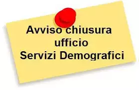 Avviso chiusura anticipata ufficio Anagrafe, Carte d'identità, Stato Civile, Elettorale, Protocollo. Lunedi 24 Agosto.